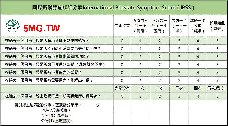 國際攝護腺症狀評分表 IPSS